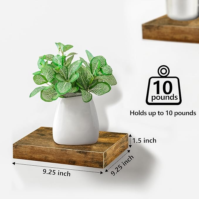 Sorbus Square Floating Shelf for Wall - 4 Small Shelves with Invisible Mounting Brackets for Living Room Decor, Bedroom, Bathroom Decor, Home & Kitchen - 9" Wall Shelf to Display Photos Trophies