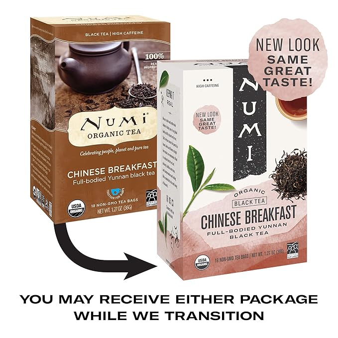 Numi Organic Chinese Breakfast Tea, 54 Black Tea Bags, Yunnan Black Breakfast Tea