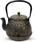 Toptier Tea Kettle for Stove Top, Cast Iron Teapot Stovetop Safe with Infusers for Loose Tea, 54 oz, Black