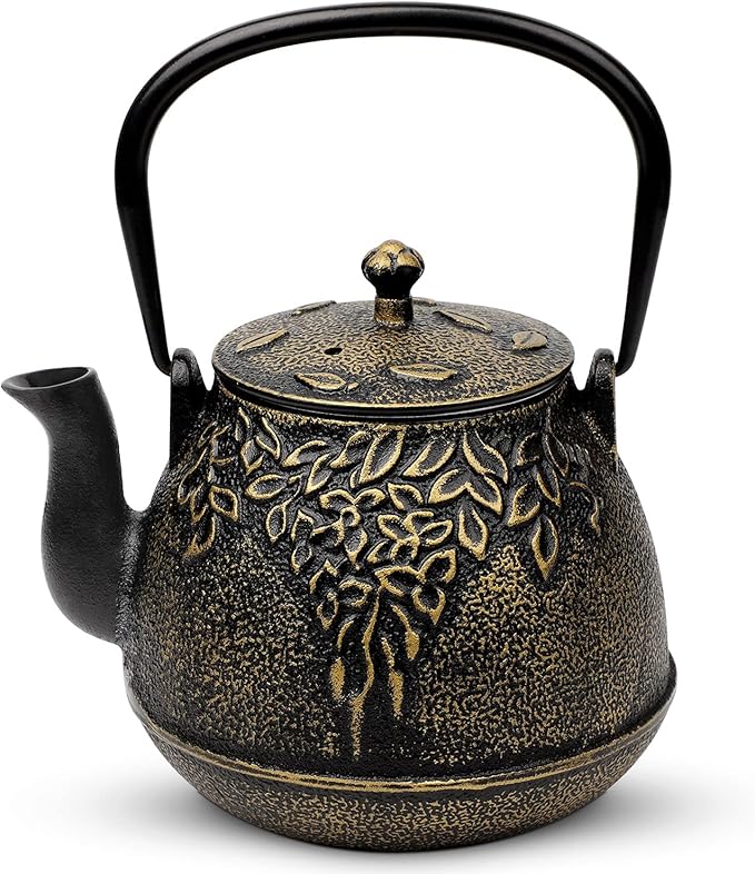 Tea Kettle, Toptier Japanese Cast Iron Tea Kettle for Stove Top, Stovetop Safe Cast Iron Teapot with Infusers for Loose Tea, 40 Ounce (1200 ml), Black