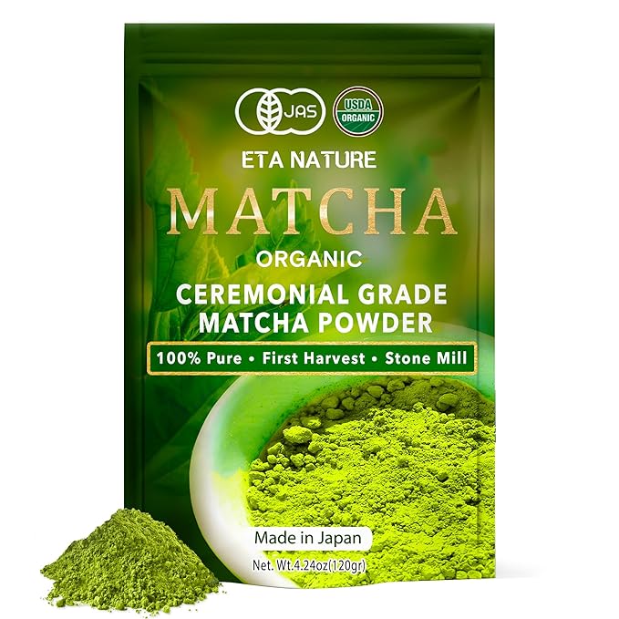 ETANATURE Premium Ceremonial Grade Matcha Powder - Matcha Green Tea Powder for Metabolism, Brain and Sleep - JAS Certified Matcha Grade from Japan Kagoshima Farms 120 Servings - Ceremonial Tea 120g