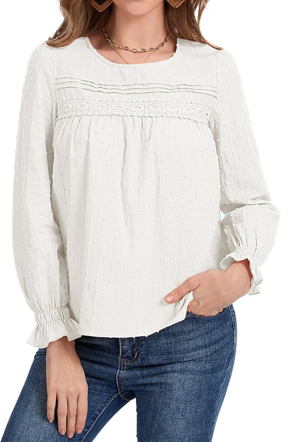 Long Sleeve Shirts Women Dressy Blouses for Women Cute Crew Neck Fall Tops Trendy Women's Clothing 2025 Fashion