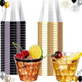 WELLIFE 120PCS Black and Gold Cups,9 OZ Clear Plastic Cups,Disposable Wine Glasses for Parties,Plastic Cocktail Glasses(60 Gold, 60 Black)
