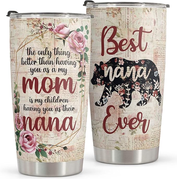 Macorner Mothers Day Gift for Nana & Mom From Daughter, Son for Grandma - Stainless Steel Bear Tumbler 20oz for Women