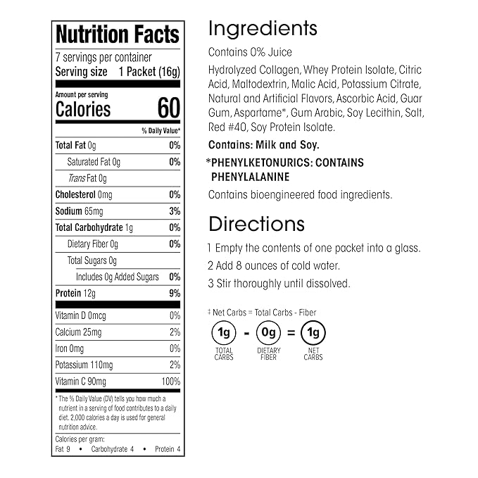 WonderSlim Protein Fruit Drink, Berry Blend, No Fat, Gluten Free, Keto Friendly & Low Carb (7ct)