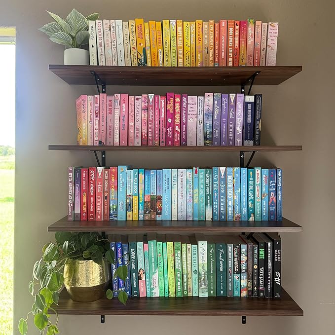 Kaboon 36 inch Long 10 inch Deep Floating Shelves for Wall Set of 2, Large Open Shelves Wall Mounted, Space Saving Home and Commercial Use, Walnut