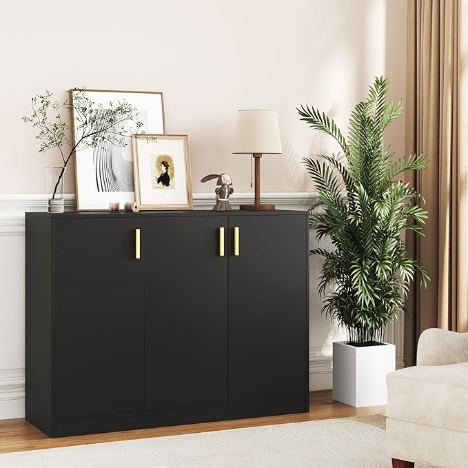 Cozy Castle Buffet Cabinet with Storage, Accent Storage Cabinet with Doors and Shelves, Wood Coffee Bar Sideboard Console Table for Kitchen Living Room Entryway Hallway, 35.4" Tall Black