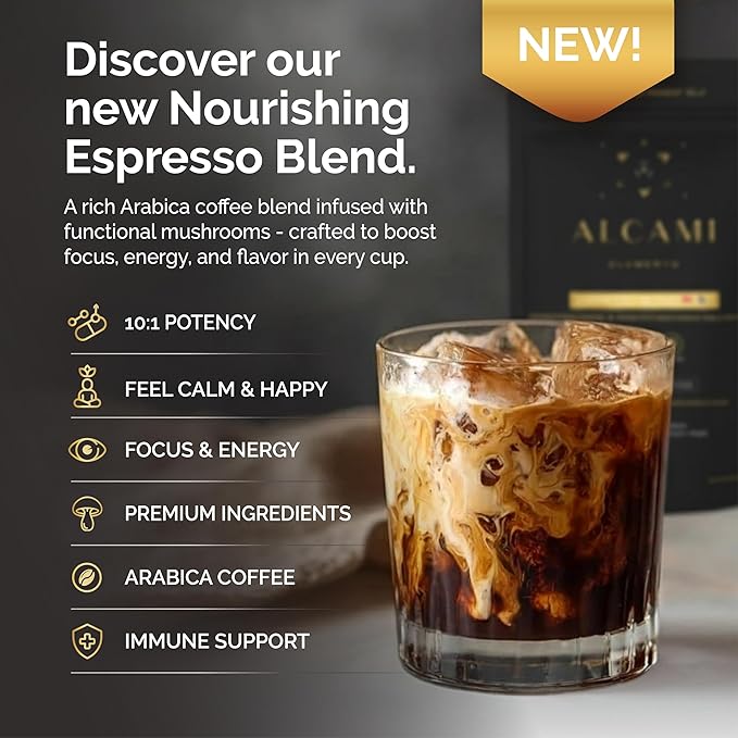 Mushroom Espresso Coffee Superfood Blend, 10X Concentrated Extract, with Lion's Mane, Reishi & Cordyceps, Energy & Focus Support, 30 Servings, Premium Supplement Powder