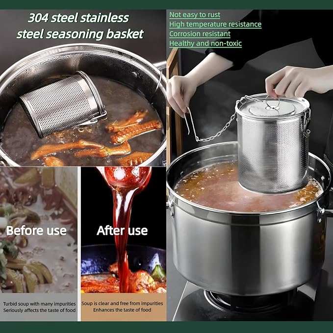 Stainless Steel Tea Ball Strainer Tea Infuser Soup Seasonings Seperation Basket Spice Filter Seasoning Strainer Mesh Filter Extra Fine with Chain Hook-0.86L (10CM*11CM)