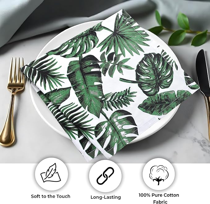 Urban Villa Cloth Napkins Set of 12 20x20 Inches 100% Cotton Napkins Cloth Washable Soft Durable Reusable Absorbent Table Dinner Napkins Cloth for Hotel Lunch Restaurant Weddings Parties - Tropical