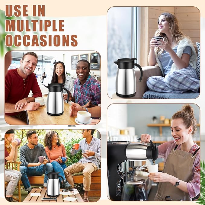 Uiifan 2 Pcs 25 Oz Thermal Coffee Carafe Stainless Steel Insulated Vacuum Coffee Carafes Double Walled Vacuum Thermal Pot Flask with Brushes for Keeping Cold Hot Tea Water Milk Home Office (Silver)
