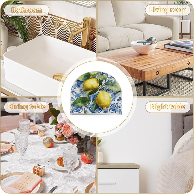 Lemon Blue Tiles Napkin Holder for Table Paper Cocktail Napkin Holders for Kitchen Dinning Acrylic Dinner Napkin Dispenser for Dinner Home Decor Bar 2 Pack