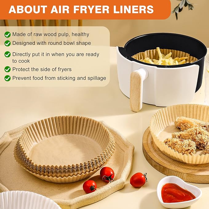 Vailnd Small Round Air Fryer Liners Disposable, 200 PCS 6.3" Air Fryer Paper Liners for Ninja AF101, Non-Stick and Oil Proof Baking Paper Liner for 2-4 qt Airfryer Basket