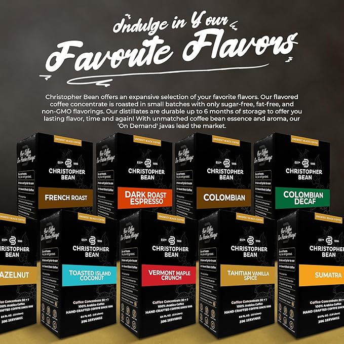 Christopher Bean Coffee - 396 servings, 30 to 1 Blend Bag in Box Liquid Instant Coffee or Cold Brew Coffee Concentrate - Hot or Iced Coffee - Hazelnut