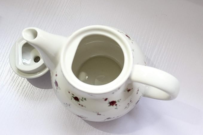 Porcelain Teapots with Lids,Vintage Teapot Beautiful Rose Design,Floral Ceramic Tea Pot Large for Kitchen and Dinning,China Teapot for Afternoon Tea or Coffee,Home Decorative Good Gifts,Beige