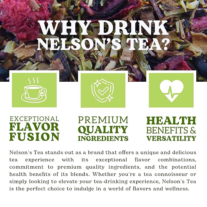 Nelson's Tea Raspberry Hibiscus Tea - Caffeine Free, Cut & Sifted Green Rooibos, Honeybush, Dried Raspberries, Acai, and Pomegranate Loose Leaf (Sample 0.4 Oz)