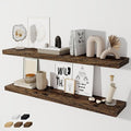 Fun Memories 48 Inch Floating Shelves for Wall 8 Inch Deep Rustic Brown Shelves Set of 2, Wall Mounted Rustic Wood Long Floating Shelf, Large Display & Storage Shelf with Invisible Brackets