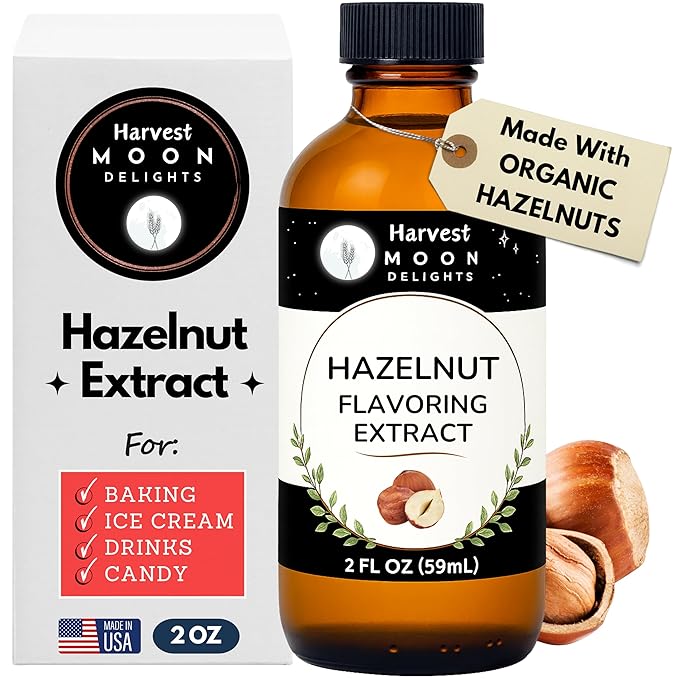Hazelnut Extract for Baking, Drinks, Ice Cream, Candy - 2 oz - By Harvest Moon Delights - Hazelnut Flavoring, Flavor