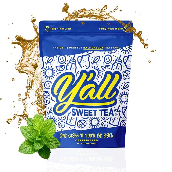 Y'all Sweet Tea - Iced Tea Bags Half Gallon Size in 7.5 Gallons Per Pack Quick Brew Authentic Southern Ice Tea | As Seen on Shark Tank (Caffeinated)