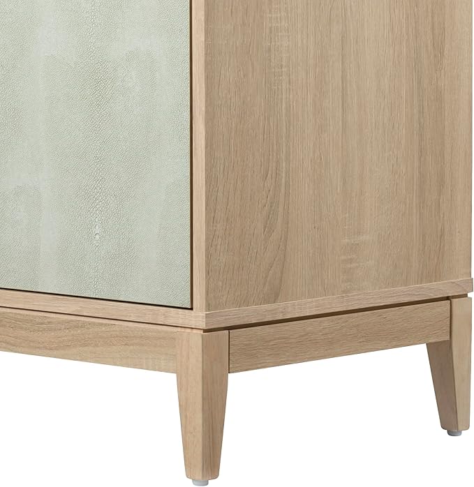 SANGO Shagreen 2-Door Cabinet, Natural Finish Storage Cabinet with Faux Shagreen Texture, Brass Handle, Adjustable Shelf, Timeless Luxury Design, Versatile Furniture for Living Room or Dining Room