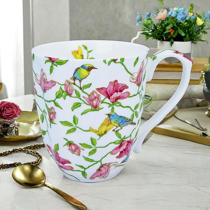 13oz Bone China Floral Mug Bone China Coffee Mugs Bone Teacup Christmas Mugs Birthday Gifts for Women Mom Friends Coworker