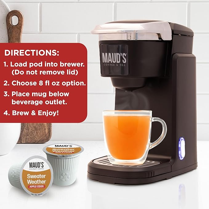 Maud's Hot Apple Cider Pods, 24 ct, Recyclable Single Serve Pods – Spiced Apple Cider Flavored Pod, Compatible with Keurig K Cups Maker