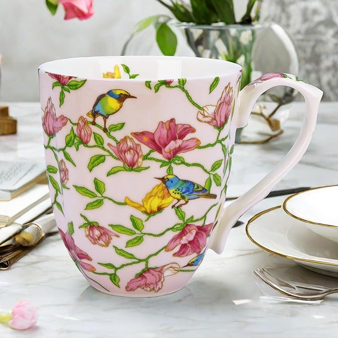 13oz Bone China Floral Mug Bone China Coffee Mugs Bone Teacup Christmas Mugs Birthday Gifts for Women Mom Friends Coworker