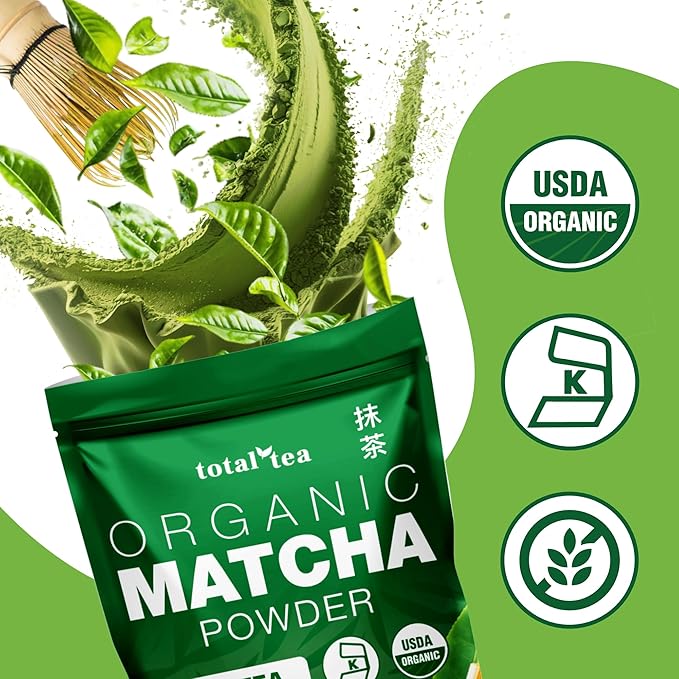 Organic Matcha Green Tea Powder (1lb) – Certified USDA Organic Powder for Matcha Latte, Tea, and Smoothies – Kosher, Non-Gmo, Antioxidant Rich Fruit Tea by Total Tea