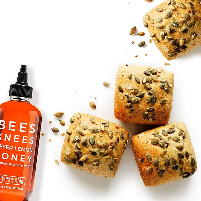 Bees Knees Meyer Lemon Honey Squeeze Bottle, Raw Honey for Tea, Sweet & Bright, Infused with Citrus & Made in the USA, Pure & All Natural, Unfiltered & Gluten Free, 12.5oz