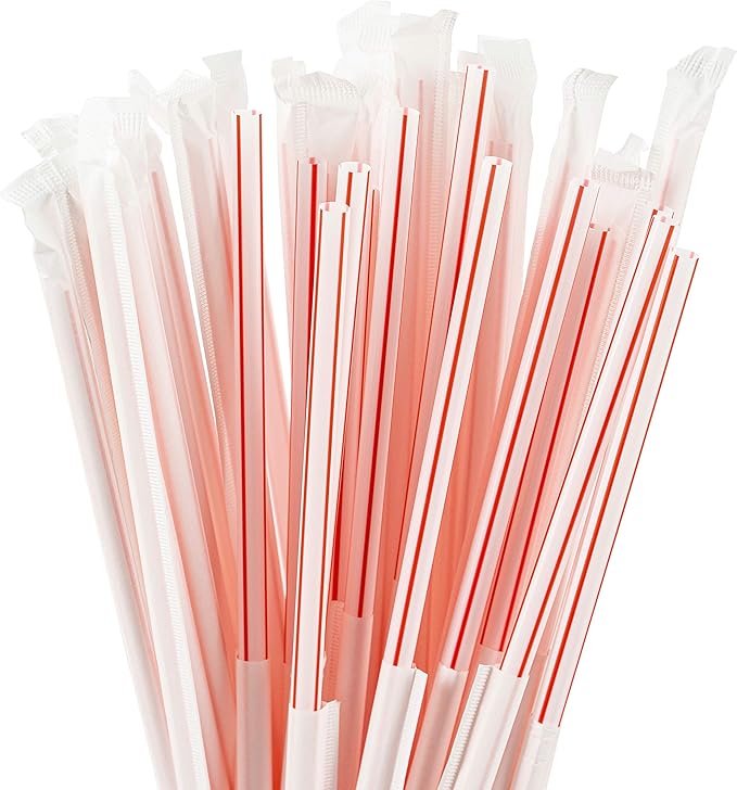 DuraHome Long Plastic Straws Individually Wrapped 10.25" BPA Free 1000 Pack Striped White & Red Drinking Straw, Restaurant Style Disposable Straight Straws 0.24" Wide for Diner, Coffee House or Home