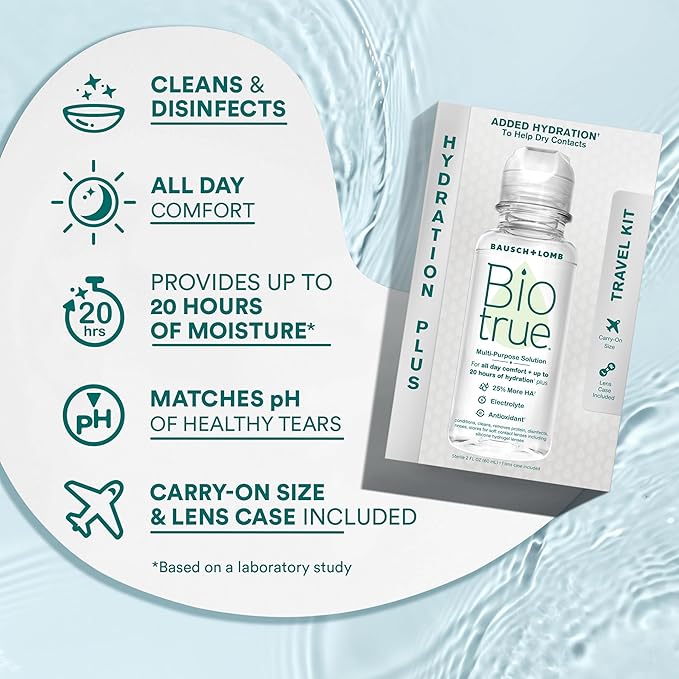 Biotrue Contact Lens Solution, Multi-Purpose Solution for Soft Contact Lenses, Lens Case Included, 2 FL OZ Travel Size