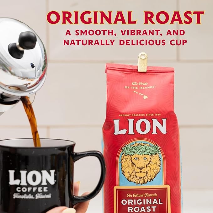 Lion Coffee Classic Original Whole Bean Coffee, Medium Roast, A Taste of Aloha - 10 Ounce Bag
