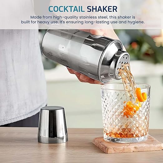 OCS Parts 3-Piece Stainless Steel Cocktail Shaker | 12-Ounce | Makes Perfect Mixed Drinks, Cocktails, and Coffees