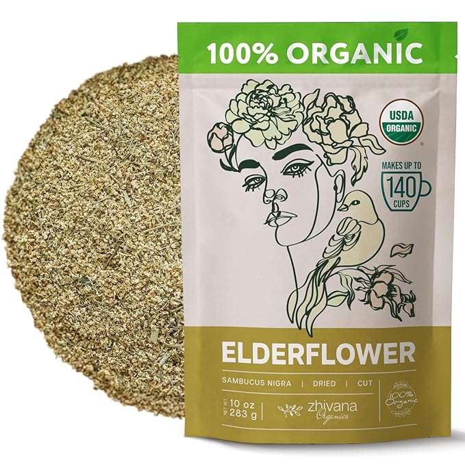Elderflower Tea (10oz.) - Organic Dried Elderflowers - Elder Flowers Dried Herbs, Te de Sauco, Flor De Sauco Organico - Respiratory Tea - Great for Allergy