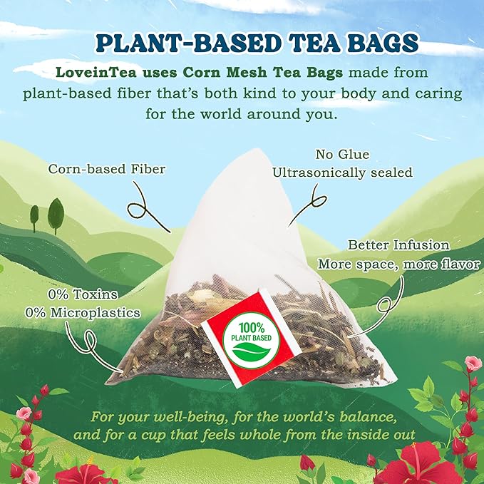 LoveinTea Peppermint Herbal Tea Bags, Caffeine-Free, 100% Natural Vietnamese Peppermint Blend, Plant-Based Pyramid Bags, 30 Count