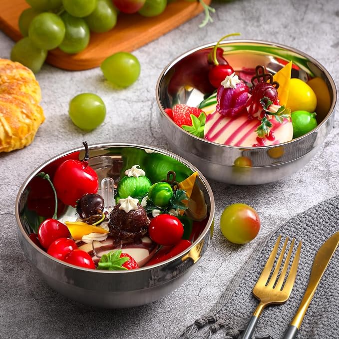 8 Pack 24 oz Stainless Steel Bowls Double Walled Insulated Soup Ice Cream Metal Mixing Nesting Bowls for Serving Soup Rice Cereal (304 Stainless Steel)