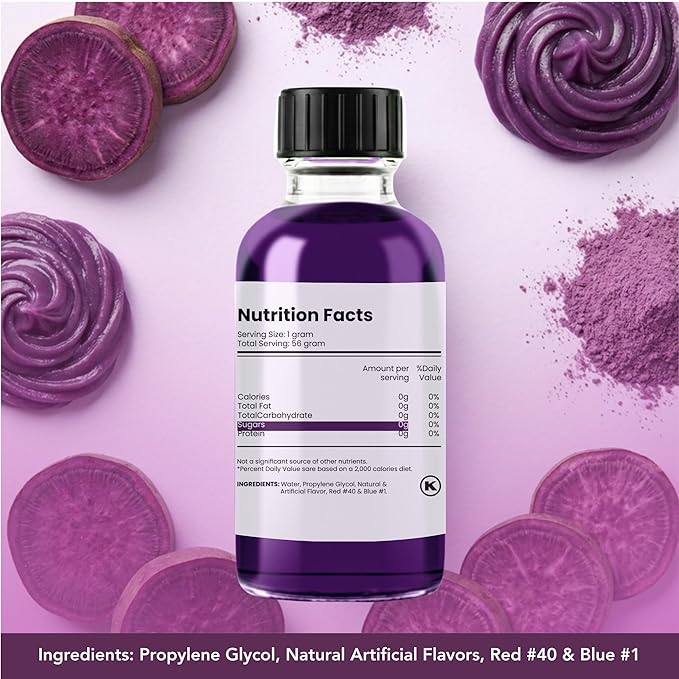 Dolce Flav Purple Ube Extract – 2 Ounce Water-Soluble Kosher, Sugar-Free, Concentrated Sweet Ube Flavoring for Baking, Ice Cream & Pastries, Includes Measured Dropper