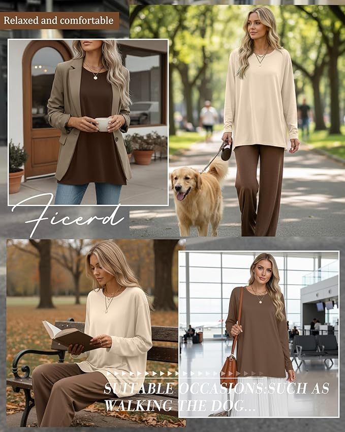 Ficerd 3 Pack Women's Oversized Long Sleeve Shirts Cotton Gym Round Neck Tops Loose Fit Casual Workout Baggy Fall Basic Tee