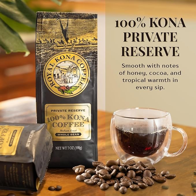 ROYAL KONA COFFEE Whole Bean - 100% Hawaiian Kona Whole Bean Coffee Medium Roast, 7 oz