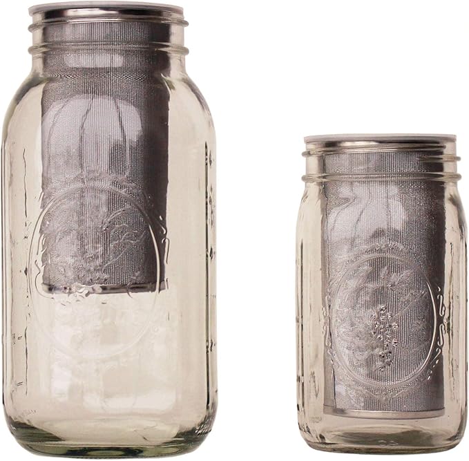 Cold Brew Coffee Maker | Stainless Steel 80 Micron Mesh Cold Brew Coffee Filter | Fits Both Quart & Half Gallon Wide Mouth Mason Jars | Also For Hot, Iced, & Sun Tea