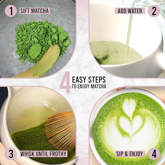 HAPPY PATH & CO Matcha Whisk Set | 6 Pcs Matcha Tea Set Includes Bamboo Whisk(Chasen) with Holder & Bowl with Spout, Sifter, Scoop & Stand - Perfect Matcha Kit Set for Matcha Lovers (Lilac Pup)