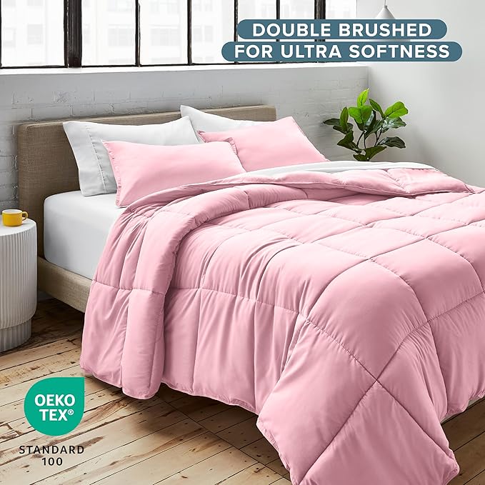 Bare Home Comforter Set - Queen Size - Ultra-Soft - Goose Down Alternative - Premium 1800 Series - All Season Warmth (Queen, Light Pink)