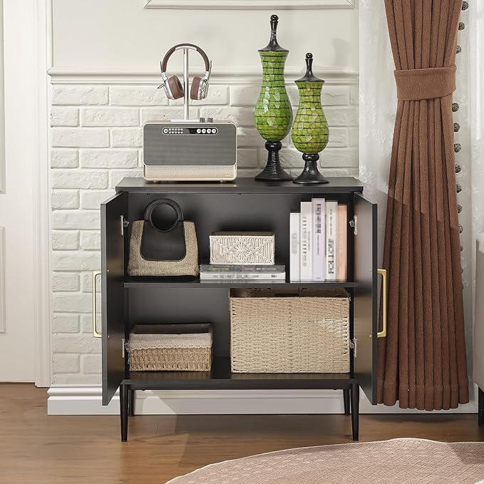 2-Door Storage Cabinet, Sideboard Buffet Kitchen Cabinet, Modern Stylish Accent Furniture for Dining Room, Bedroom, Hallway, Living Room, Coffee Bar, Corner, Black