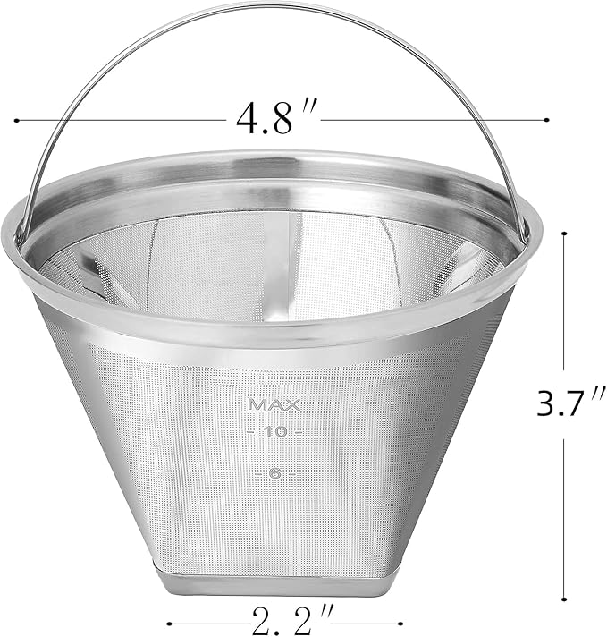 Reusable #4 Cone Shape Coffee Filter Permanent 6-10 Cup Stainless Steel Coffee Filter for Cuisinart Maker Ninja Coffee Bar Brewer -BPA Free