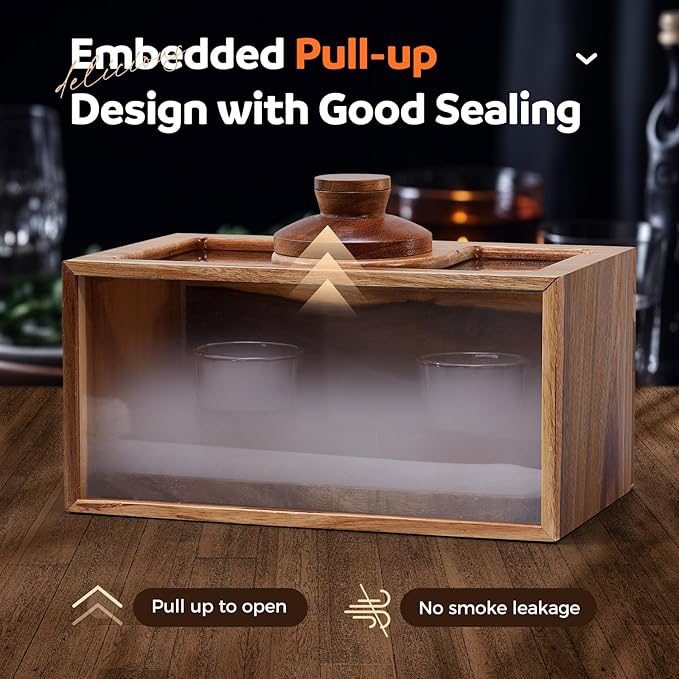 Cocktail Smoker Kit, Whiskey Smoker Kit with Torch, Smoking Box, Food Tray and Wood Chips, Old Fashioned Bourbon Smoker Kit, Christmas Gifts for Men(No Butane)
