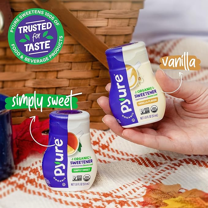 Pyure Organic Vanilla Stevia Liquid Sweetener | Sugar-Free Stevia Drops | Keto Sugar Substitute | Zero Calorie, Zero Carb, Zero Sugar | Liquid Sweetener for Coffee, Tea, Baking | 1.8 fl oz Bottle