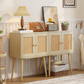 Sideboard Buffet Kitchen Storage Cabinet , Small Coffee Bar Cabinet with Rattan Doors and Tall Solid Wood Legs, Boho Accent Media Console Credenza Cabinet for Entryway,Living Room,Kitchen, Small Space