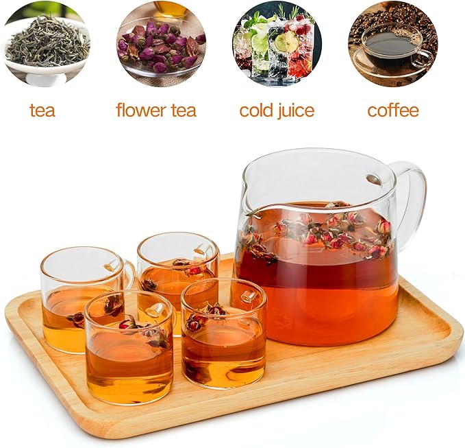 Glass Teapot 34oz/1000ml with Removable Stainless Steel Infuser Tea pot, Heatproof Borosilicate Glass Tea Make, Stovetop Safe Glass Tea Kettle for Loose and Blooming Leaf Tea