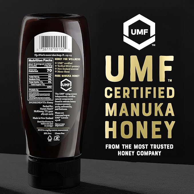 Nate's Pure Manuka Honey, Gold Edition | Sourced & Packed in New Zealand | MGO 830+ UMF Certified 20+ | 13.2 oz Squeeze Bottle