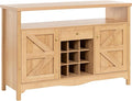 45.7” Wine Cabinet，Farmhouse Home Coffee Bar Sideboard Buffet Cabinet Liquor Storage with 9 Wine Racks & 2 Doors for Kitchen, Living and Dining Room (1, Natural)